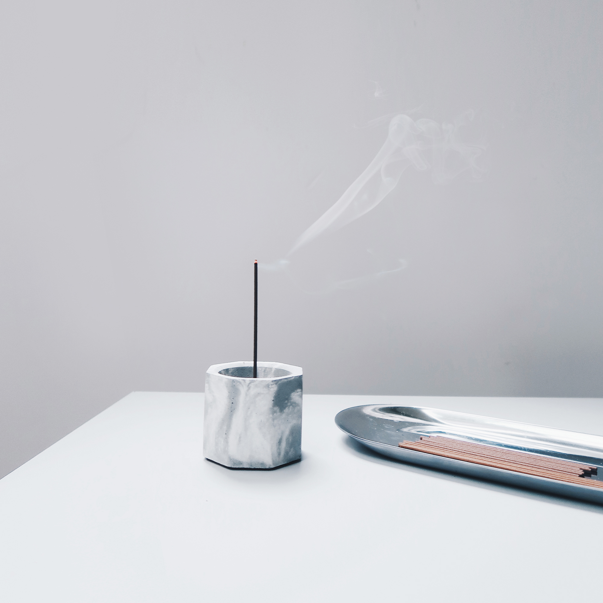 CARRARA marbling concrete multi-functional holder with brass / vase / candle & incense holder