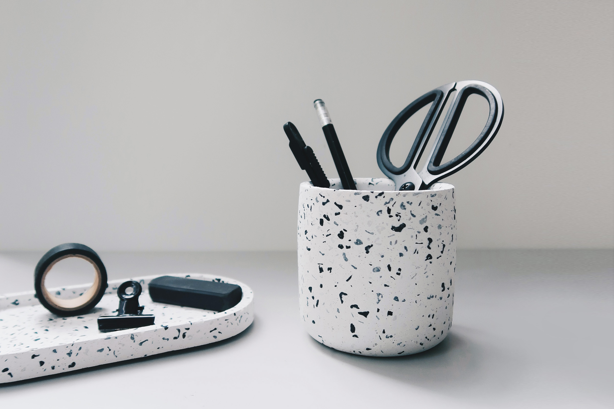 TERRAZZO 水磨石經典黑白水泥收納罐