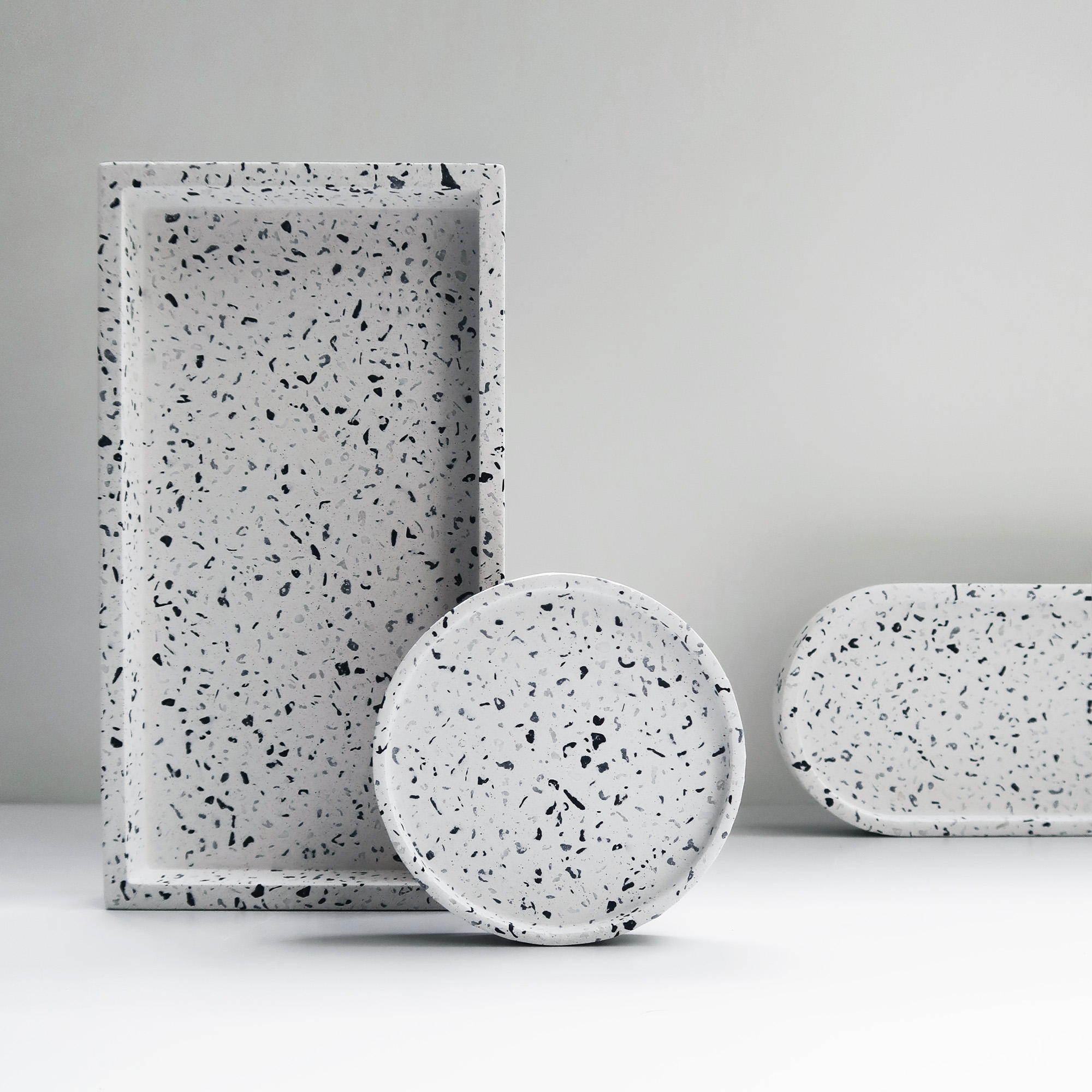 TERRAZZO 水磨石經典黑白水泥長方盤・拖盤・收納盤