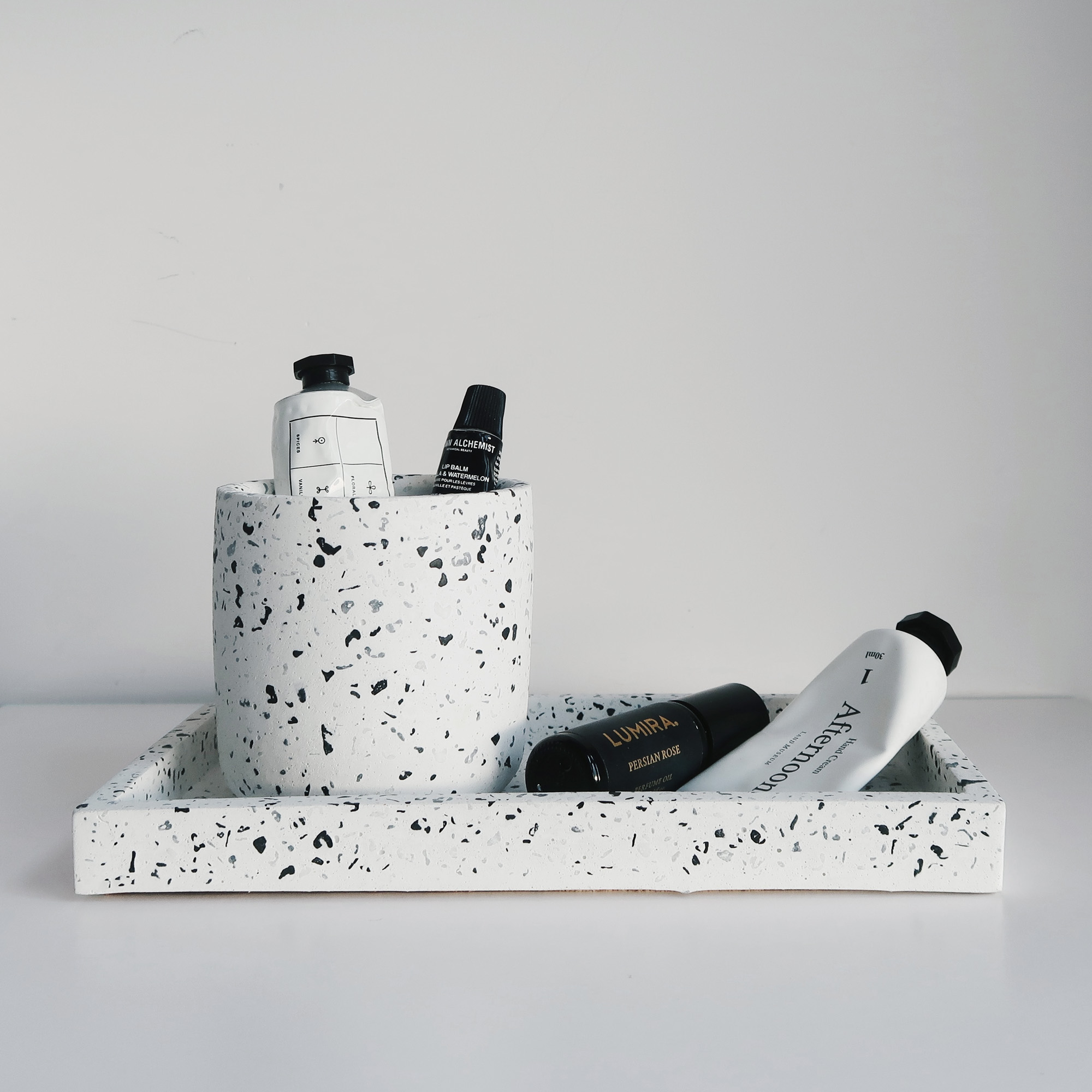 Terrazzo 水磨石經典黑白水泥收納罐・置物盆・禮物