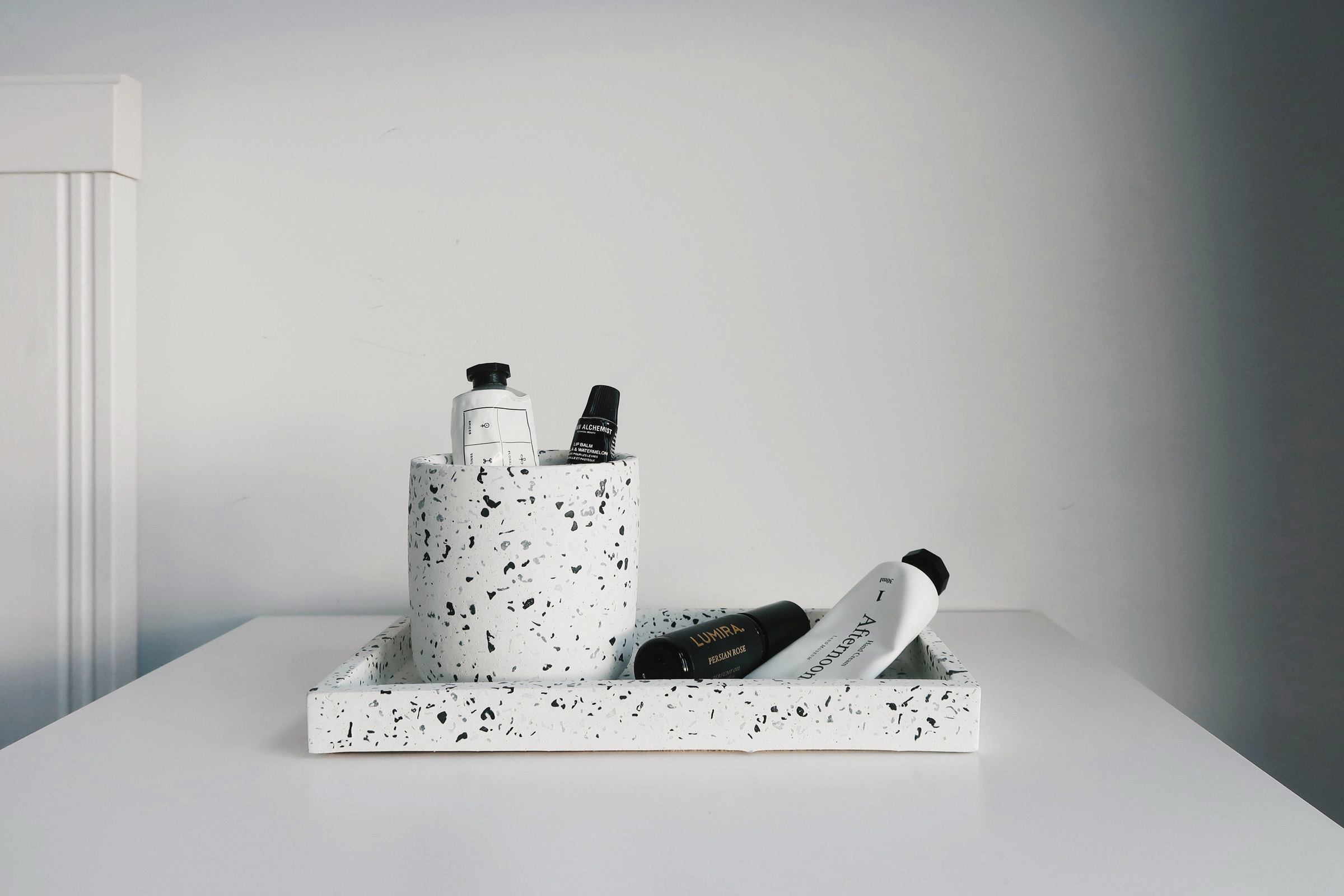 TERRAZZO 水磨石經典黑白水泥長方盤・拖盤・收納盤