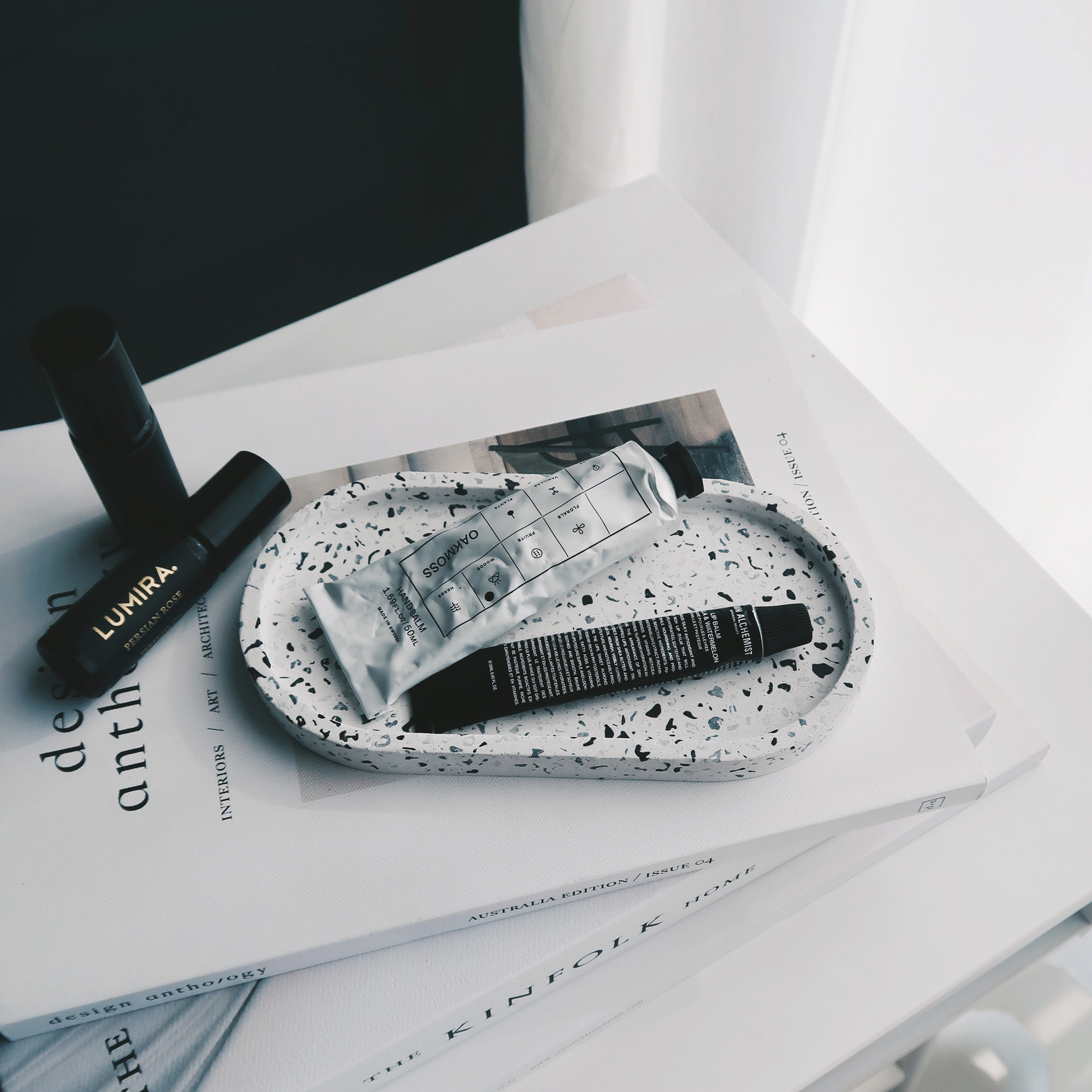 TERRAZZO 水磨石經典黑白水泥橢圓盤・飾盤・擴香盤