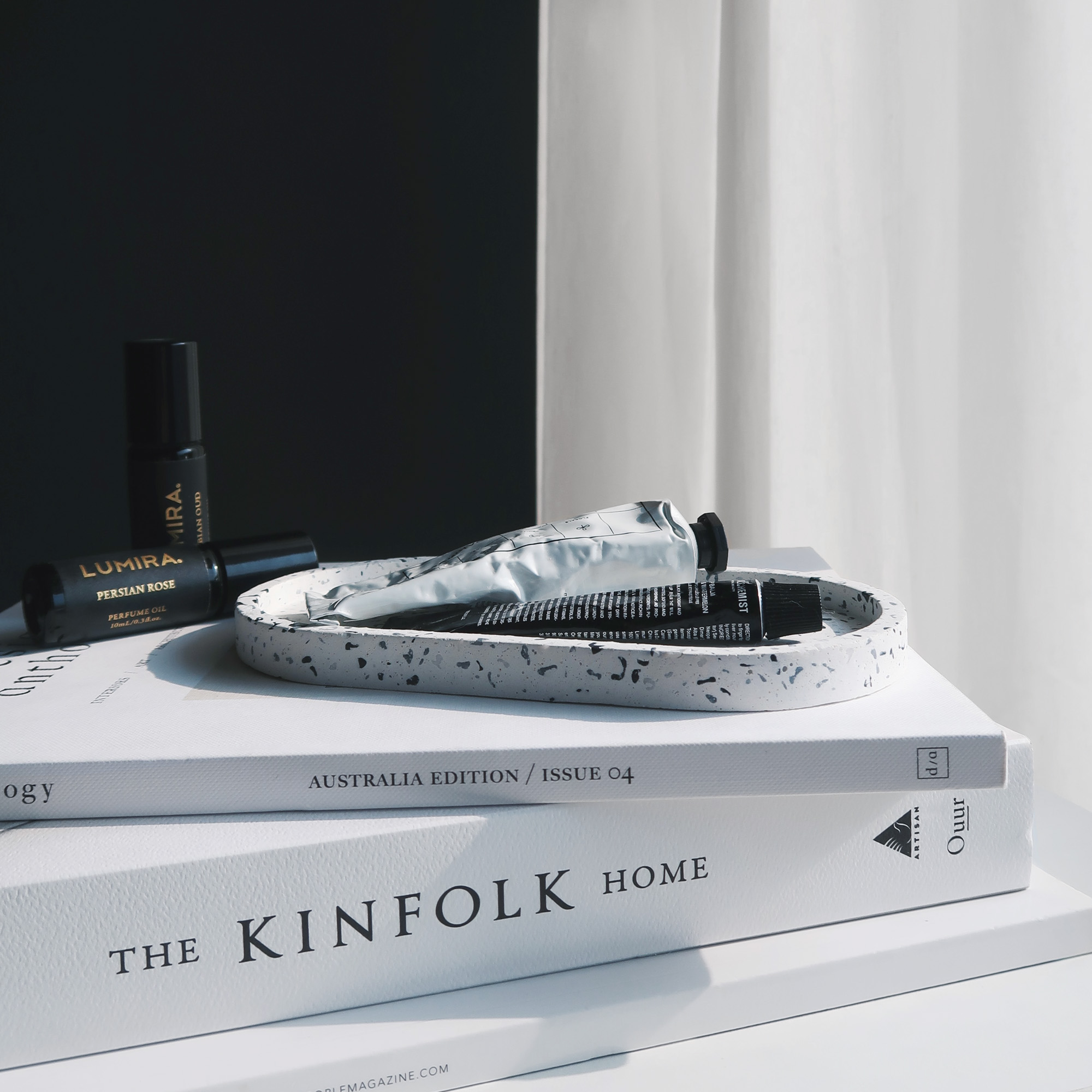 TERRAZZO 水磨石經典黑白水泥橢圓盤・飾盤・拖盤